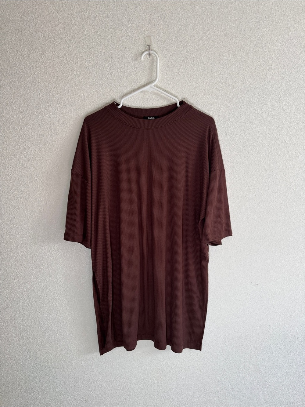 Dressed in LALA Short Sleeve Ribbed Tee - Dark Brown